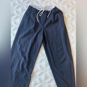 Zara Navy Drawstring Joggers with White Waistband